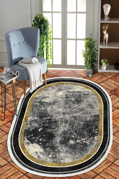 Birkilim Oval Yıkanabilir İpeksi Kaymaz Taban Dekoratif Halı | MLN-IP-O-HT-1110