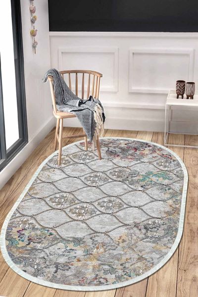 Birkilim Oval Yıkanabilir İpeksi Kaymaz Taban Dekoratif Halı | MLN-IP-O-HT-296