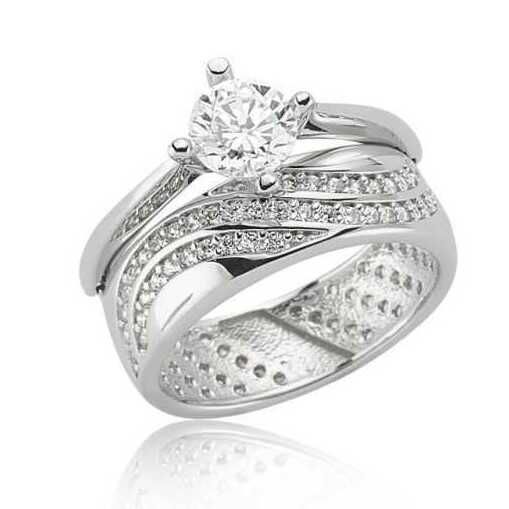 Gümüş Çift Taraflı Tek Taş Bayan Yüzük