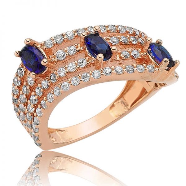 Gümüş Mavi Kıvrımlı Bayan Yüzük