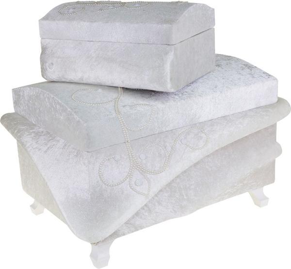 Dekonaz 2'li Kabartmalı İnci Süslemeli Çeyiz Sandığı | Bej