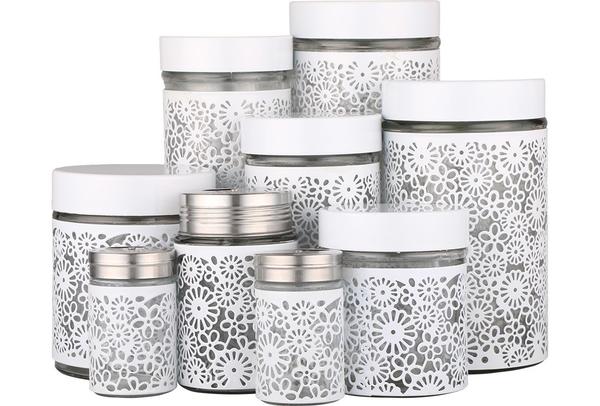 Almina 9 Parça Cam Baharat / Kavanoz Seti | Beyaz | Al-3819-1-w