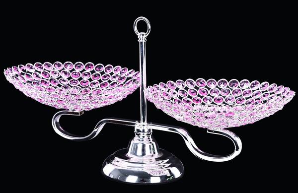 Dekonaz 2'li Kristal Meyve Kasesi | Pembe