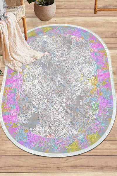 Birkilim Oval Yıkanabilir İpeksi Kaymaz Taban Dekoratif Halı | MLN-IP-O-SD-232