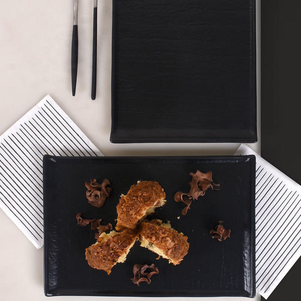 Keramika | 2'li Doğaltaş Mat Siyah Kayık Tabak 30 Cm