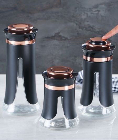 Acar | Siyah 3 Parça Cam Kavanoz Seti