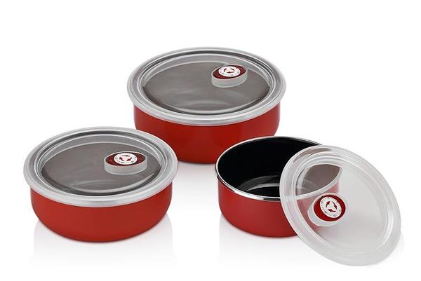 Neva Emaye 3'lü Saklama Kabı Seti - Kırmızı