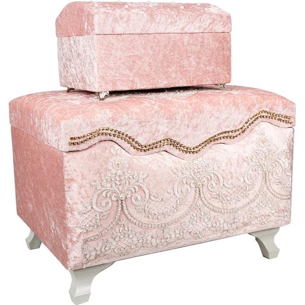 Dekonaz 2'li Süslemeli Çeyiz Sandığı | Pudra | By-sdkast11p