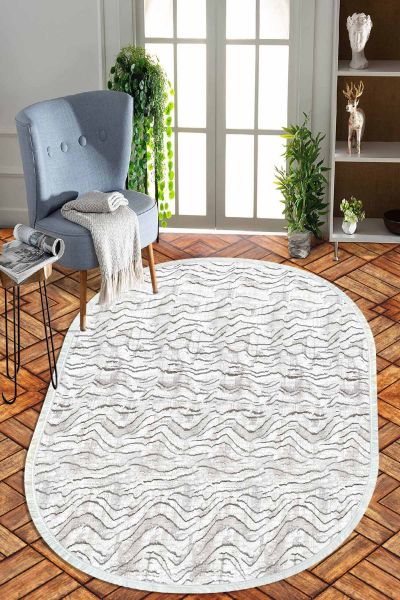 Birkilim Oval Yıkanabilir İpeksi Kaymaz Taban Dekoratif Halı | MLN-IP-O-HT-731