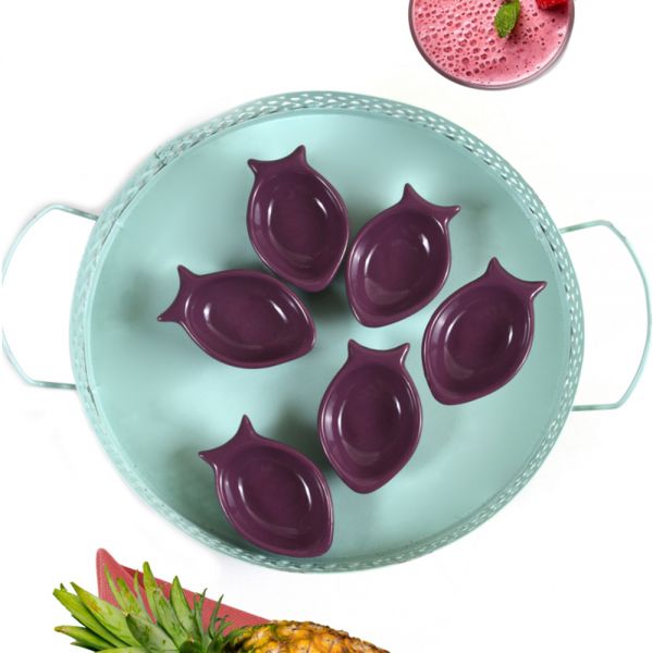 Mor Mini Balık Çerezlik / Sosluk 8 Cm 6 Adet | Keramika