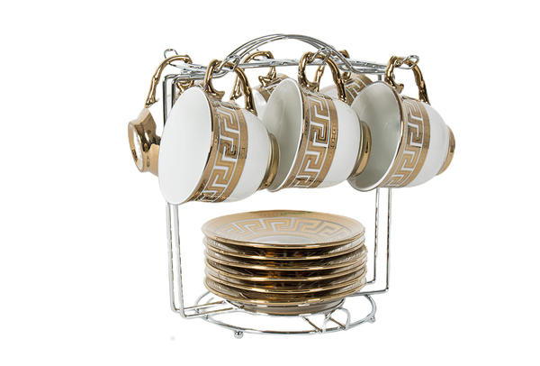 Bavary 6'lı Büyük Boy Kahve Fincan Seti Metal Stand | Gümüş | Ht694-g