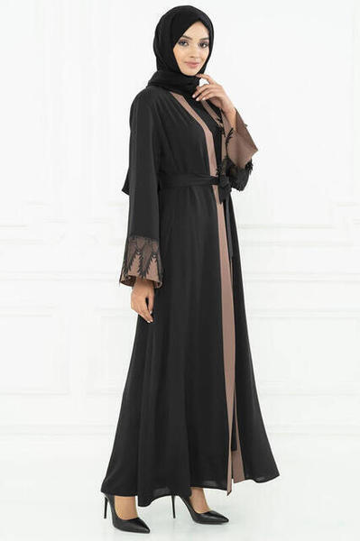 Beyza Oya Detaylı Vizon Şeritli Ferace