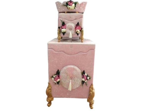 Çeyizlik Rose Garden 3 Lü Kirli Sepeti Takımı Pudra