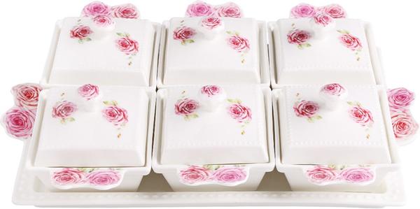 Duygu 13 Parça Çiçek Desenli Porselen Kahvaltı Kase Seti | Pembe | DG-9624