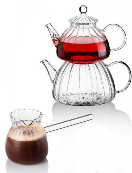 Queen's Kitchen | Borasilikat Cam Çaydanlık Ve Cam Cezve Seti