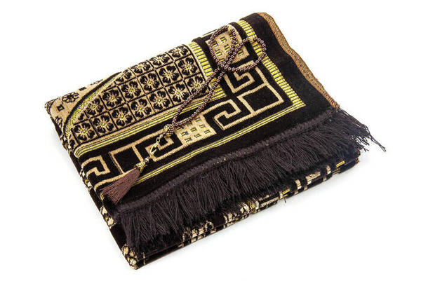 Lüks Kadife Şipinger Seccade Tesbih Hediyeli Kahverengi