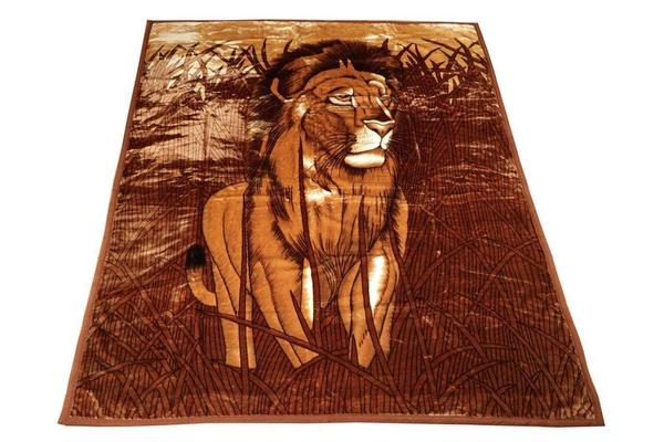 Almina Aslan Desenli Yün Battaniye | Kahverengi | AL-6