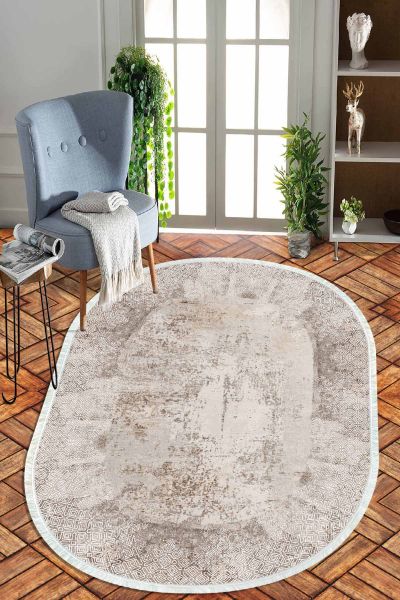 Birkilim Oval Yıkanabilir İpeksi Kaymaz Taban Dekoratif Halı | MLN-IP-O-HT-948