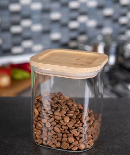 اكار | جرة زجاجية مربعة بغطاء من الخيزران 0،84 لتر