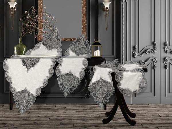 Ensemble de salon 5 pièces Zambak en lin gris crème