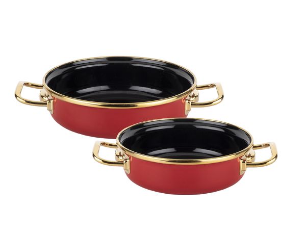 Tantitoni | 2 Parça Gold Kırmızı Emaye Sahan Seti