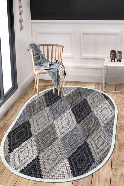 Birkilim Oval Yıkanabilir İpeksi Kaymaz Taban Dekoratif Halı | MLN-IP-O-HT-121