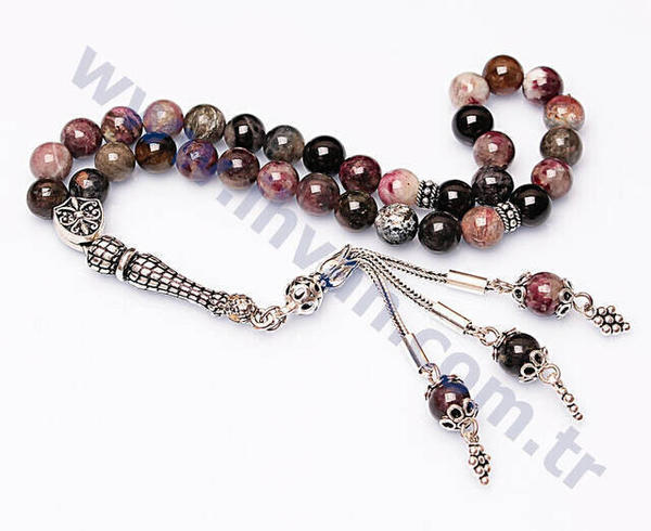 Chapelet en pierre de tourmaline (925 SET ARGENT 8mm)