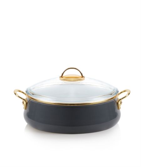 Acar Kitchen | Qualita Enamel 28 Cm New Form Gray Low Pot