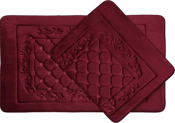 Almina Premium Kare Desenli Banyo Paspas Seti 2 Parça Maxi | Bordo