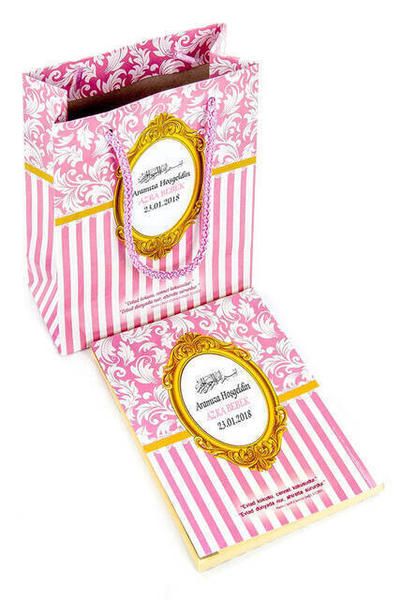 Yasin Kitabı - Çanta Boy - 128 Sayfa - Özel İsim Etiketli - Karton Çantalı - Pembe Renk - Mevlid Hed