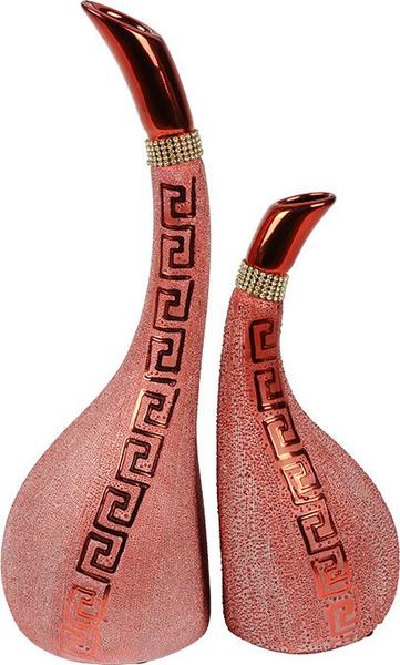 Burcu 2'li Modern Taşlı Dekoratif Vazo | Kırmızı