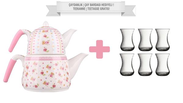 Hayal Porselen Çaydanlık Seti | 2,6 Litre | Paşabahçe 6 Adet Çay Bardağı Seti Hediyeli !