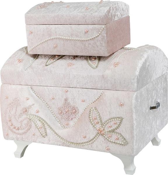 Dekonaz 2'li Çiçek Motifli Çeyiz Sandığı | Pembe
