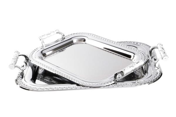 Bavary Bloom Elegance Tepsi Seti 2 Parça Gümüş Kulplu