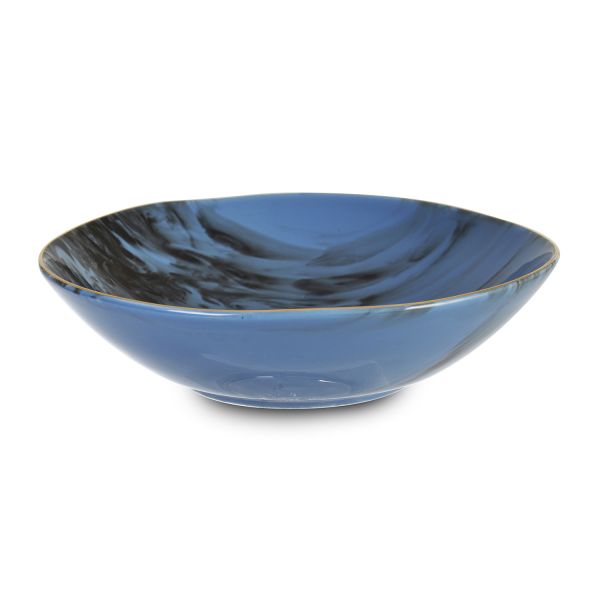 İpek | Organik Oval Mermer Desenki Mavi Salata Kasesi