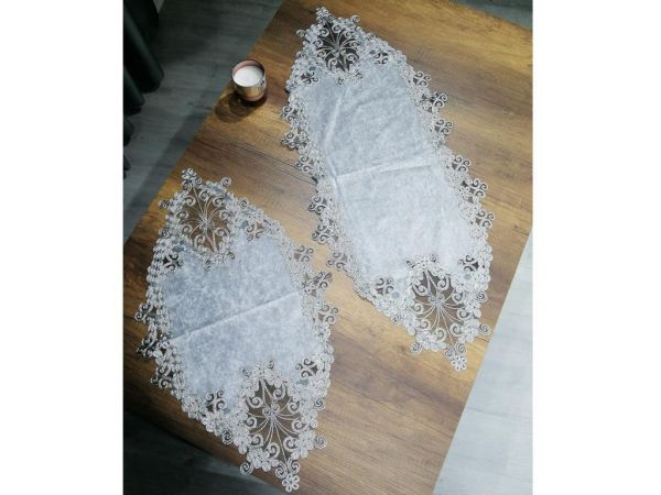 Französischer Guipure-Samt-Schmetterlings-Wohnzimmer-Set 5-teilig Silber Silber