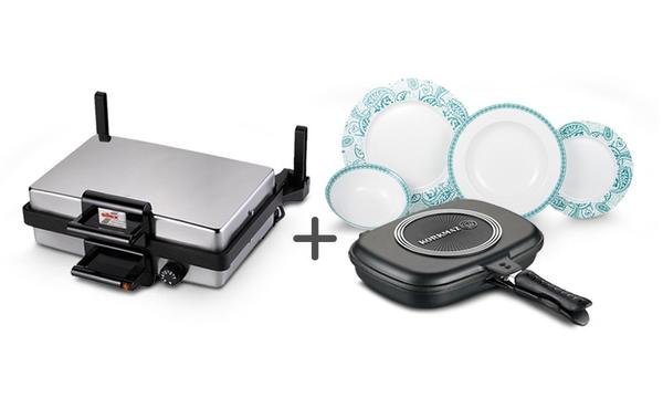 Silex Gümüş Izgara Makinesi & Korkmaz Siesta 48 Parça Yemek Takımı & Korkmaz Duplo Tava