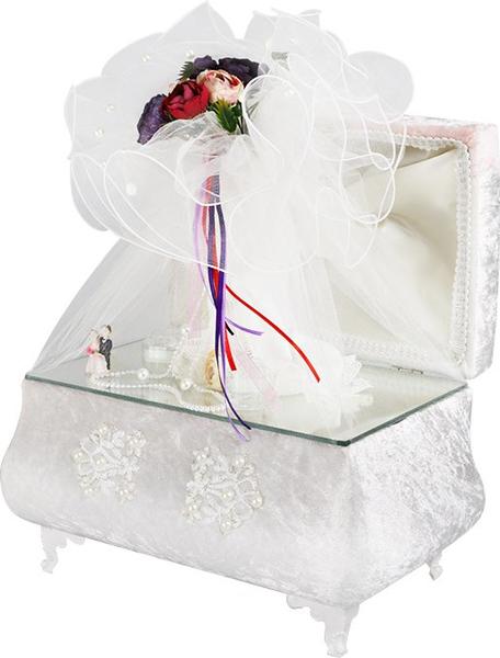 Dekonaz Luxus Handgefertigte Truhe + Dekorativer Spiegel Ring Tablett | Verlobung Hochzeit | Creme