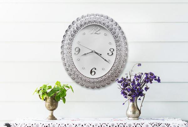 Almina Çiçek Desenli Oval Duvar Saati