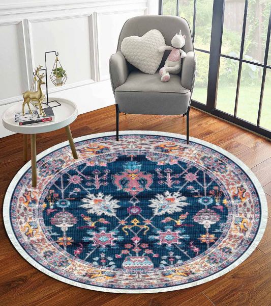 Birkilim Yuvarlak Yıkanabilir Dekoratif Halı İpeksi Kaymaz Taban | MLN-IP-YU-HT-995