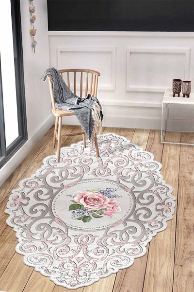 Birkilim Lazer Kesim Yıkanabilir İpeksi Kaymaz Taban Dekoratif Halı | MLN-IP-HT-1041