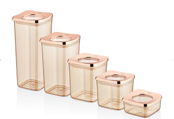 Vip Ahmet Güneş Serisi Kare Şeffaf Saklama Kabı 5'li Set | Bakır Renk | VIPAHMET-VP-284