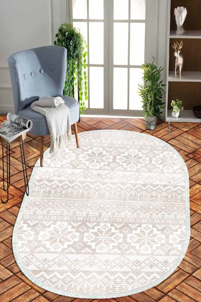 Birkilim Oval Yıkanabilir İpeksi Kaymaz Taban Dekoratif Halı | MLN-IP-O-HT-986