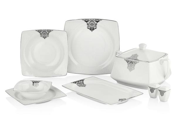 Taç Ekru Serisi Edgar 60 Parça Yemek Takımı | Kare | Platin | 12 Kişilik | TAC-2094