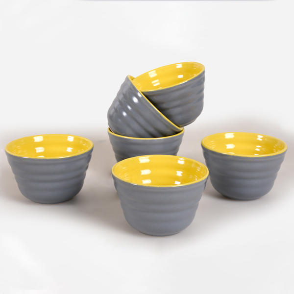 نيفا طبق كوكي مزدوج اللون ميسي رمادي - أصفر 10 سم 6 قطع | كيراميكا