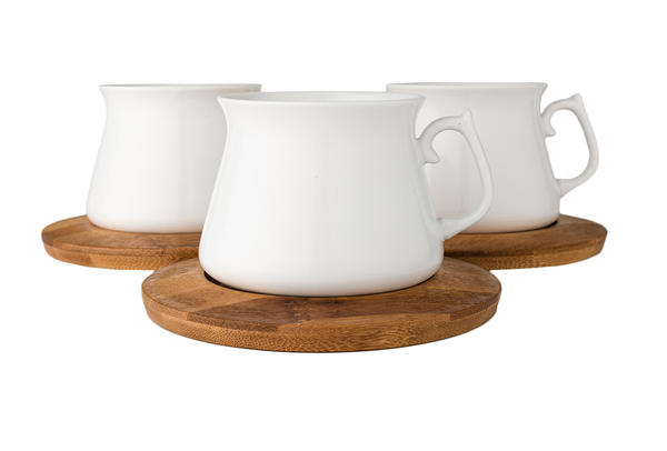 Dekonaz 6'lı Büyük Kahve Seti Bambu Porselen 200ml | Beyaz | AL-7428