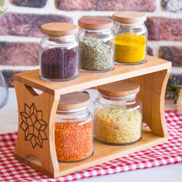 طقم برطمان 5 قطع من WOODEN HIT - MOTIF 3K2O