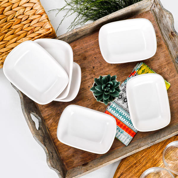 Matte White Snack / Kayak Rectangular 13 Cm 6 Pieces | Keramika
