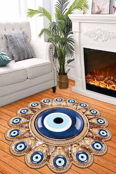 Birkilim Yuvarlak Yıkanabilir Dekoratif Halı İpeksi Kaymaz Taban | MLN-IP-HT-1235