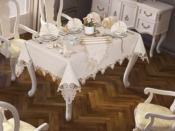 26 Parça Keten Almina Masa Örtüsü Takımı Gold